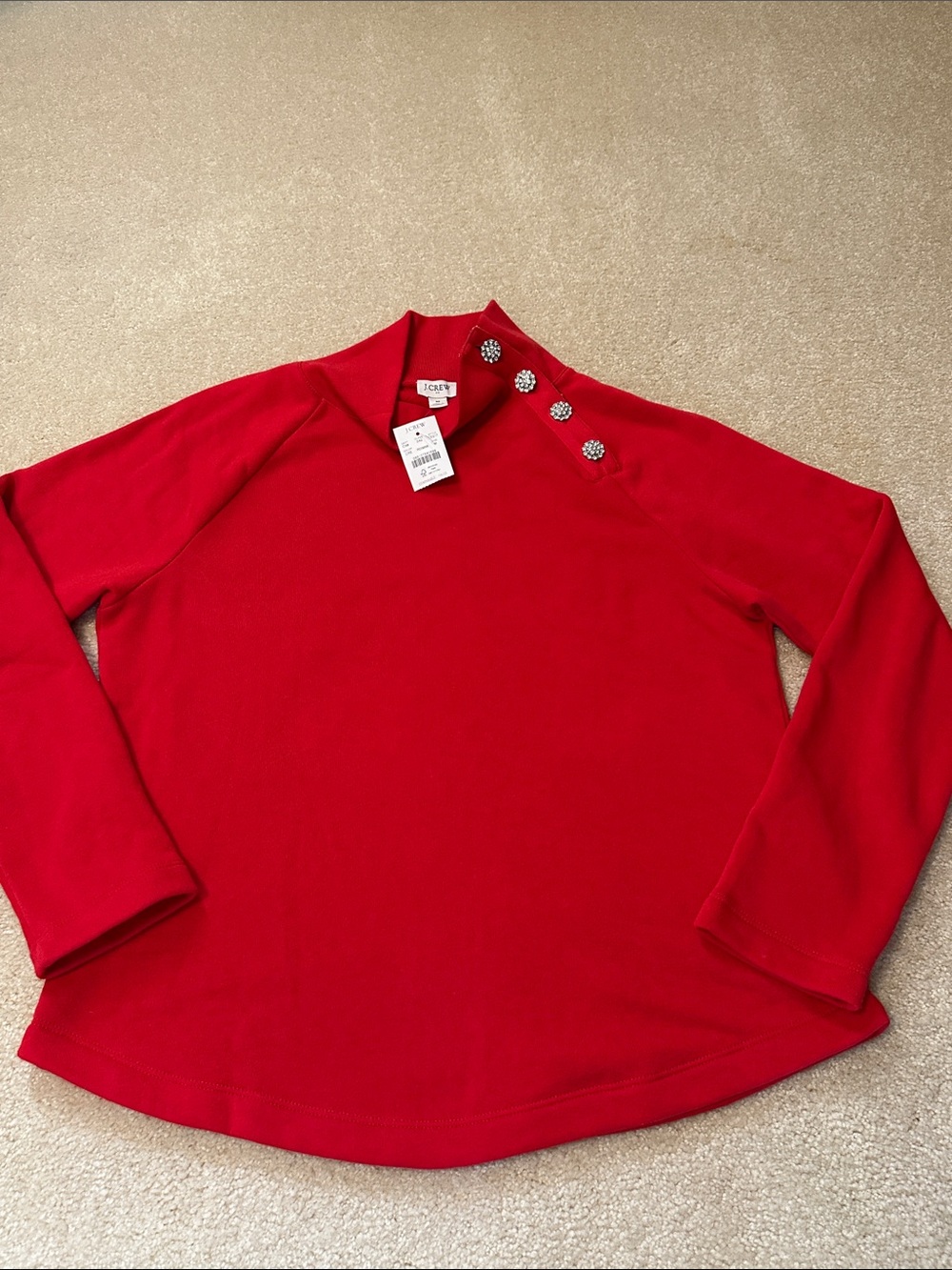 J Crew mockneck sweatshirt with rhinestone buttons size M